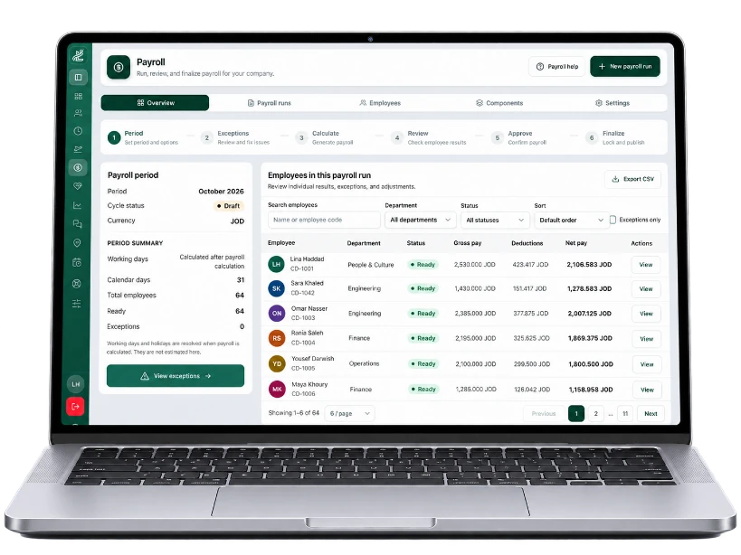 LevantHR payroll on a laptop