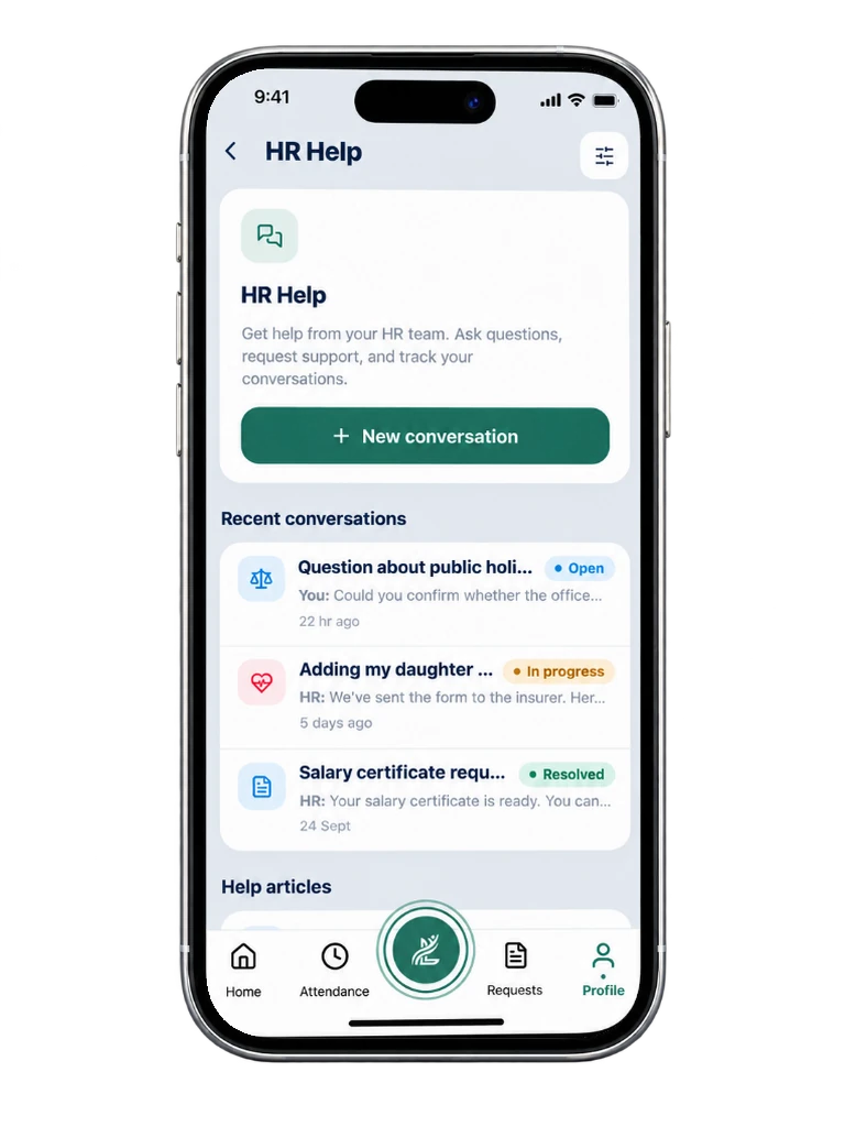 Employee app HR Help conversations