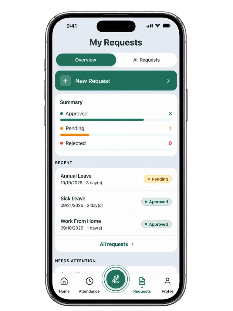 LevantHR My Requests on a phone